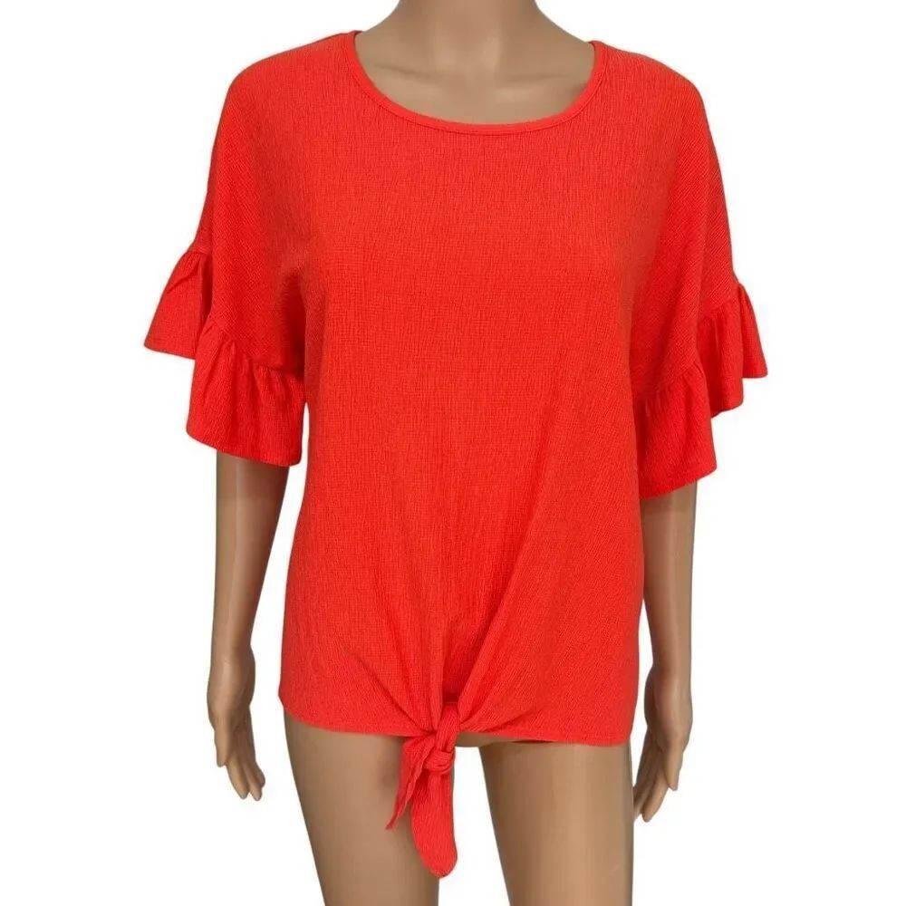 I. N. studio bright coral oversized textured blouse flounce sleeve size S